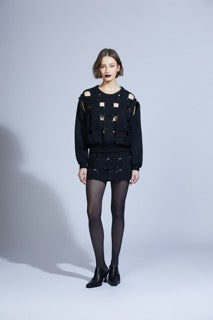 STRAPS AND RIVETS MINI SKIRT BLACK