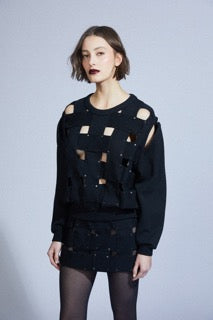 STRAPS AND RIVETS MINI SKIRT BLACK