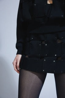 STRAPS AND RIVETS MINI SKIRT BLACK