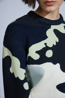 KNIT JUMPER SEA PATTERN NAVY BLUE