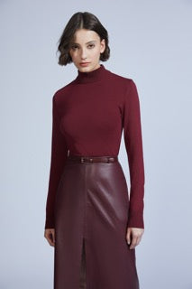 LEATHER MIDI SKIRT BURGUNDY