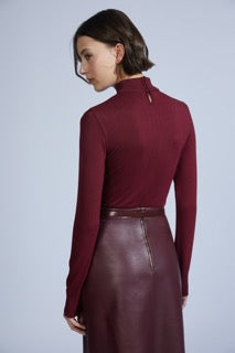 LEATHER MIDI SKIRT BURGUNDY