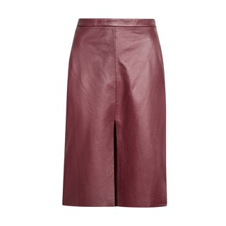 LEATHER MIDI SKIRT BURGUNDY